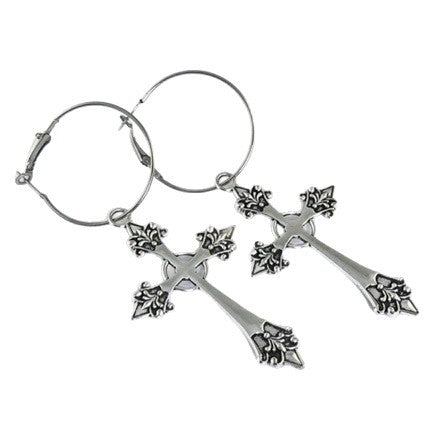 Wholesale Gothic Cross Pendant Earrings Set Silver Tone Fashion Statement Jewelry for Women Gift