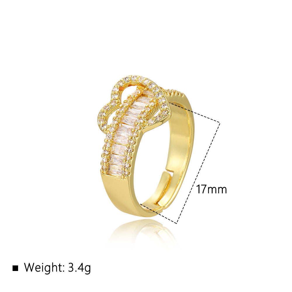 Wholesale Copper plated 18k zircon heart vintage ring