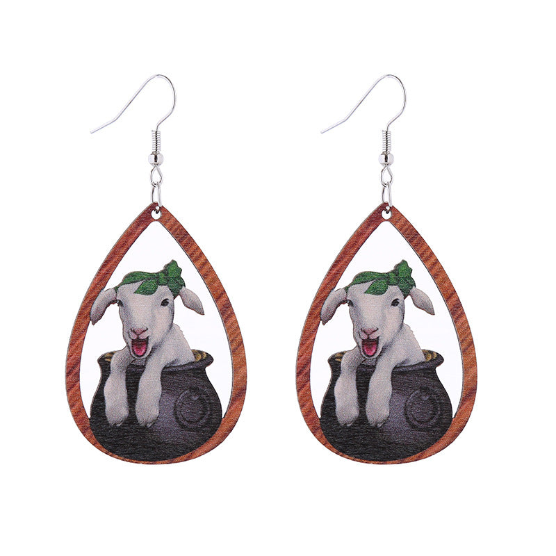 Wholesale Cross Mirror St. Patrick's Day Wood Earrings