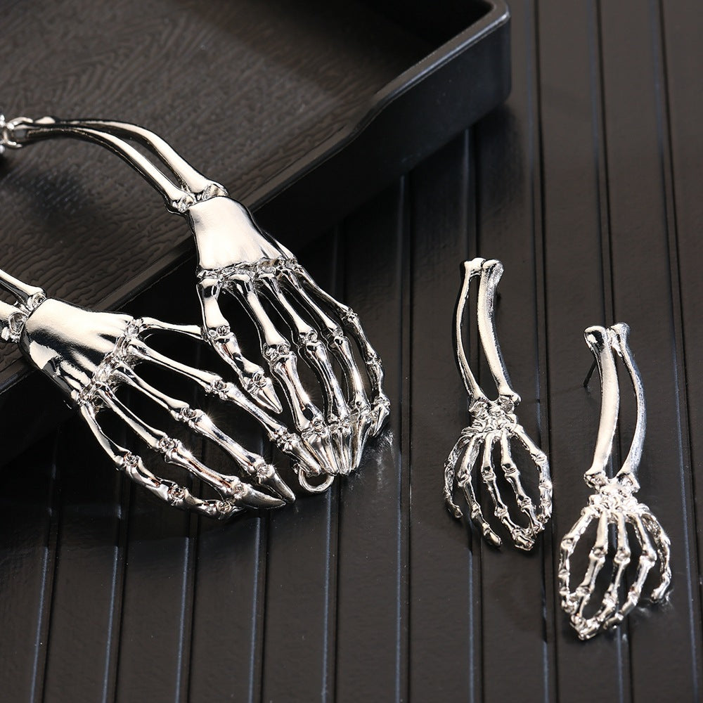 Wholesale Silver Tone Alloy Gothic Skeleton Necklace Earring Set  Fashion Accessory