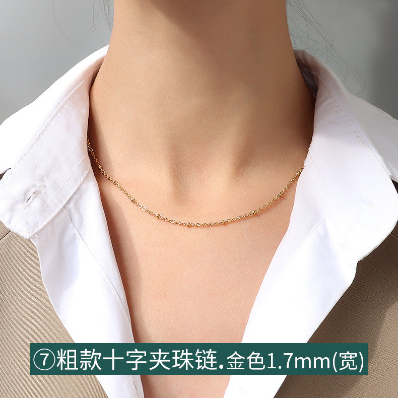 Wholesale 2pcs Cross Necklaces Snake Bone Chain Twist Chain Box Chain Titanium Steel 18K Gold Plated Clavicle Chain ACC-NE-MiLi002