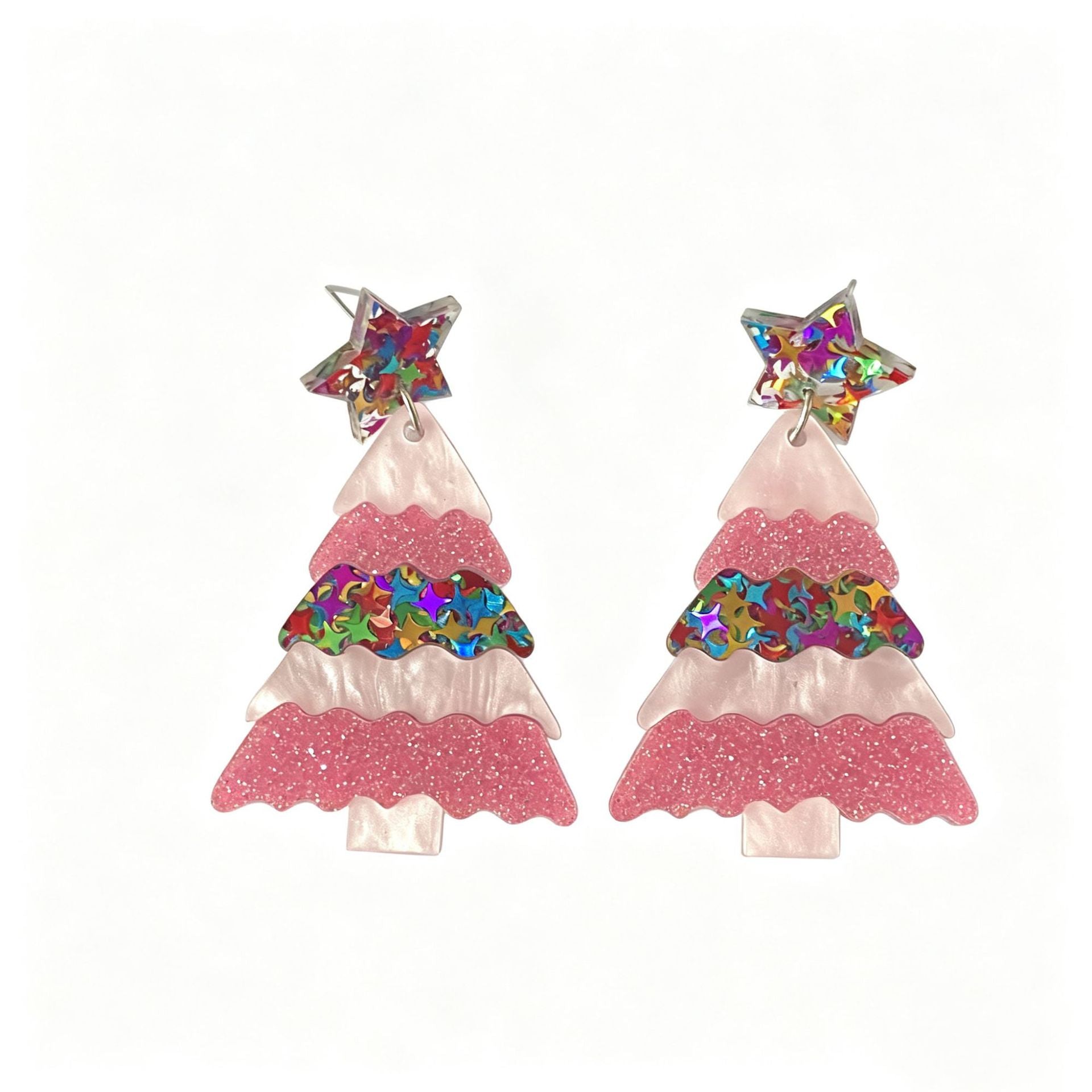 Wholesale Acrylic Christmas Earrings Geometric Sequins Star Tree Pink Jewelry Gift Boutique