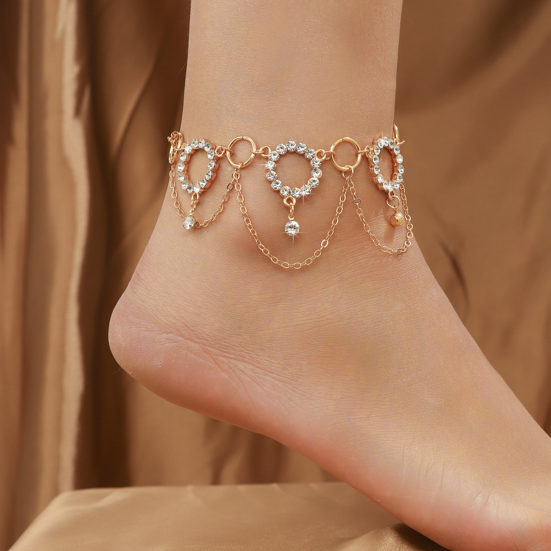Wholesale Chain and diamond tassel hoop anklet