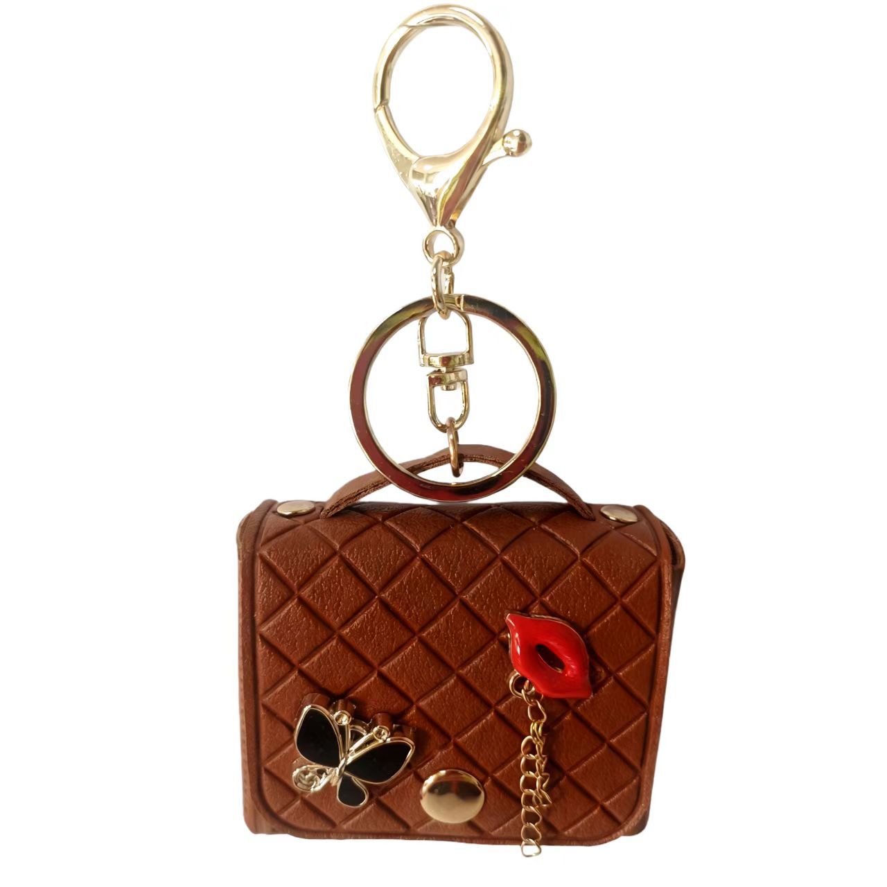 Wholesale Chic PVC Keychain Bag Coin Purse With Lips Butterfly Quilted Pattern Fashion Accessory Gift For Resale