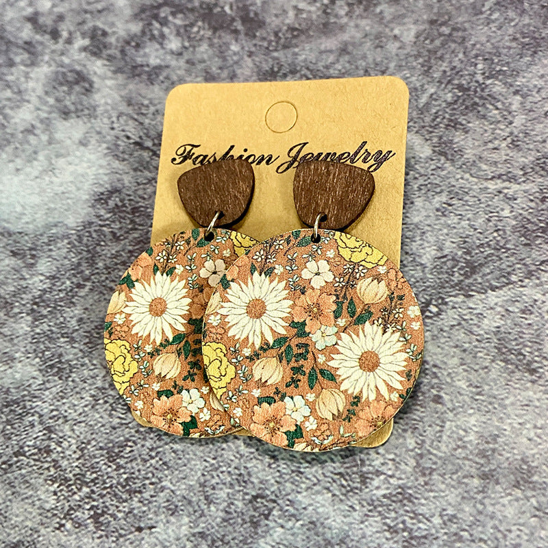 Wholesale Bohemian Floral Stitching Western Style Wood Earrings ACC-ES-XinChuan041