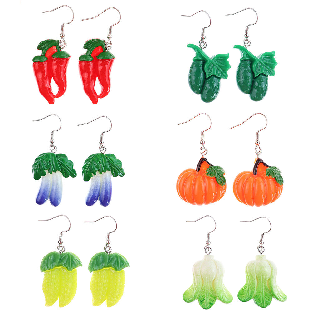 Wholesale  Fun  Vegetable Cucumber Eggplant Green Pepper Earrings