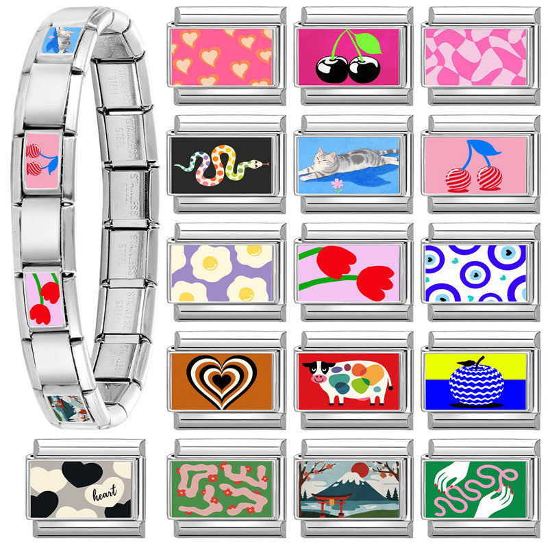 Wholesale 9mm Italian Charm Starter Bracelets DIY square Single Section Creative Stainless Steel Composable Bracelet