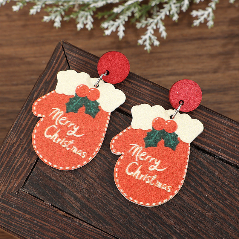 Wholesale creative  cute Christmas gloves earrings