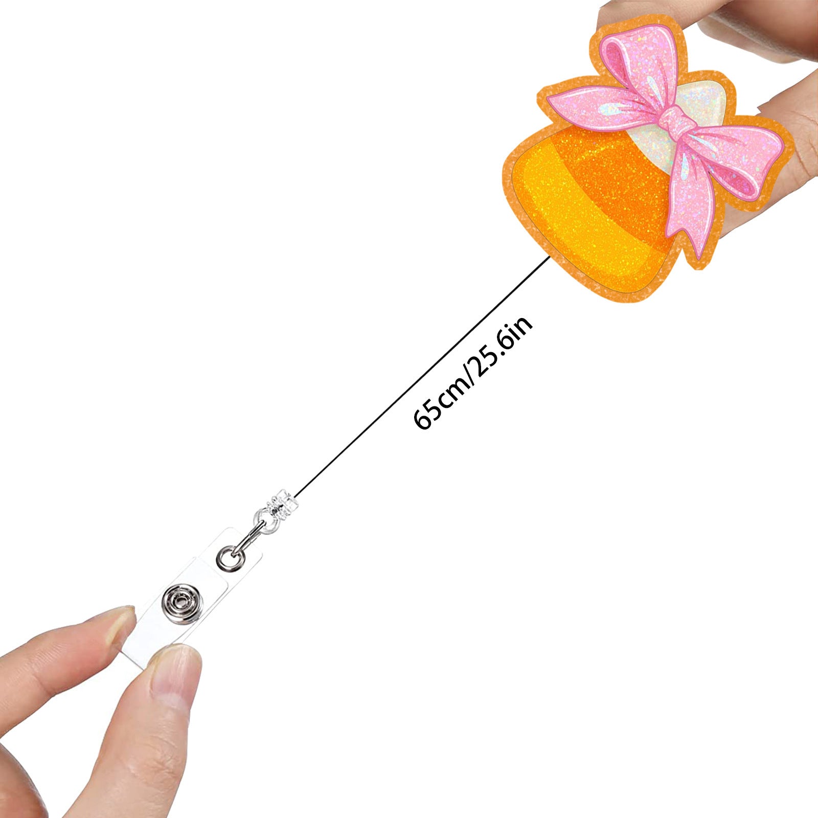 Wholesale Chic Bow Retractable Badge Reel with Glitter Acrylic Charm for Nurses and Teachers
