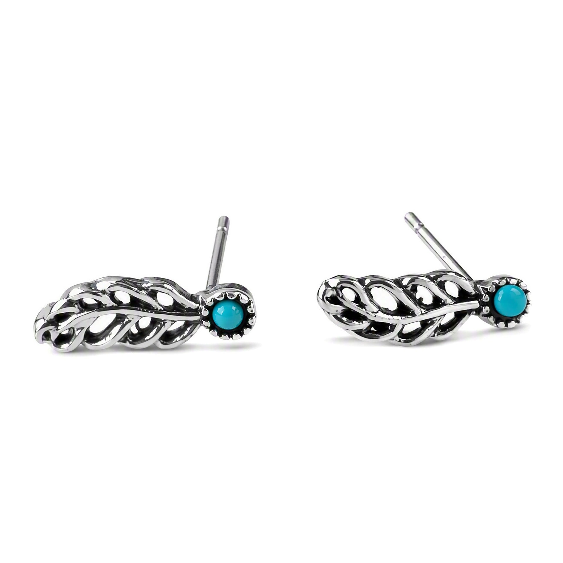 Wholesale Retro Bohemian Feather Turquoise Stud Earrings For Women Ethnic Style Boutique Resale Jewelry