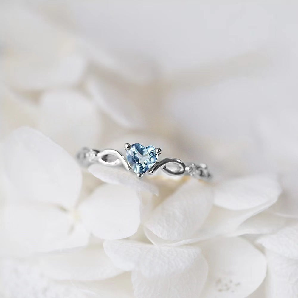 Wholesale Women S Heart Shaped Sea Blue Topaz Ring Alloy Fashion Jewelry Accessory Gift