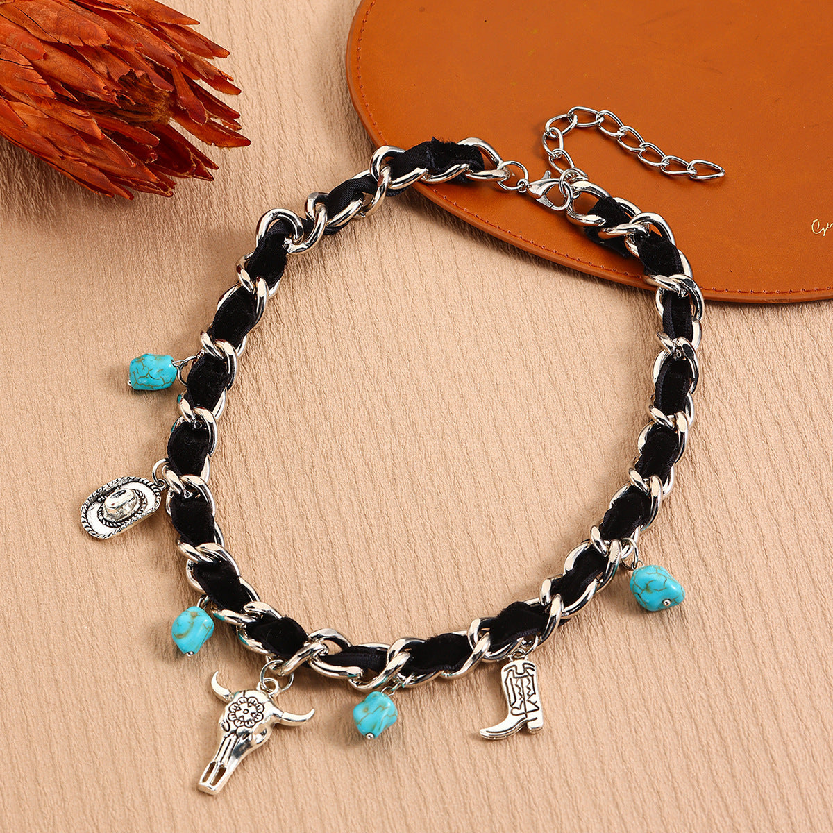 Wholesale Turquoise Necklace Ethnic Style Cross Autumn and Winter Melard Layered Fashion Retro Necklace
