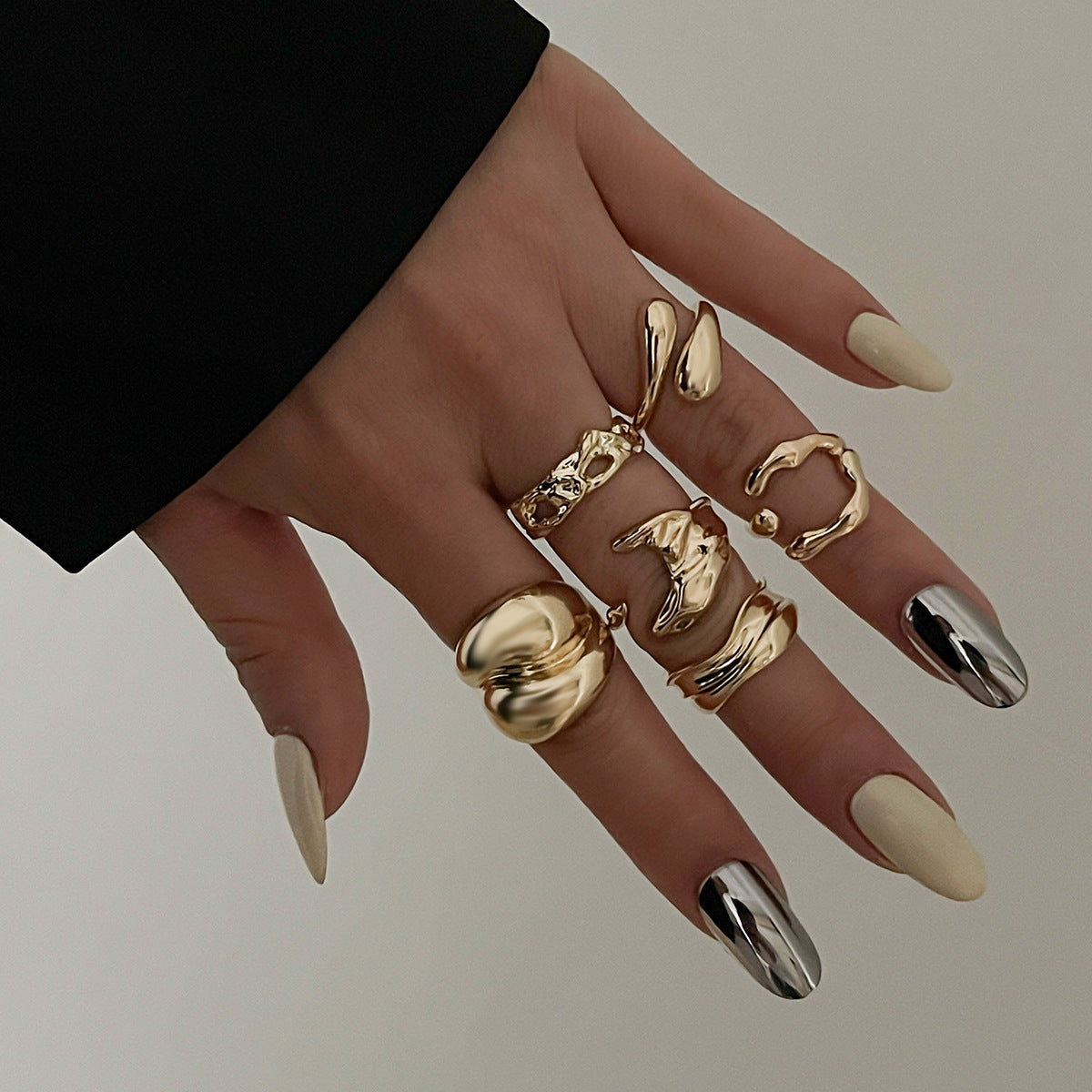 Wholesale Water drop alloy irregular glossy ring set