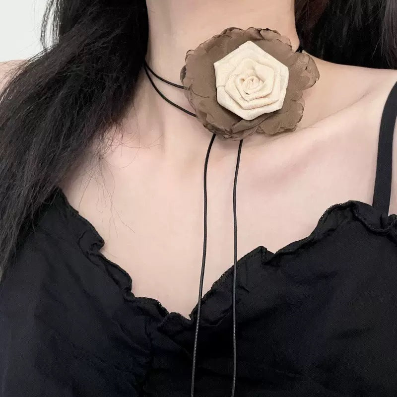 Wholesale Handmade Fabric Flower Choker Necklace With Wax Rope Trendy Jewelry Accessory For Women Gift