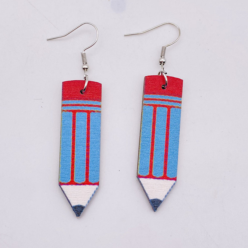 Wholesale wooden earrings pencil books  earrings