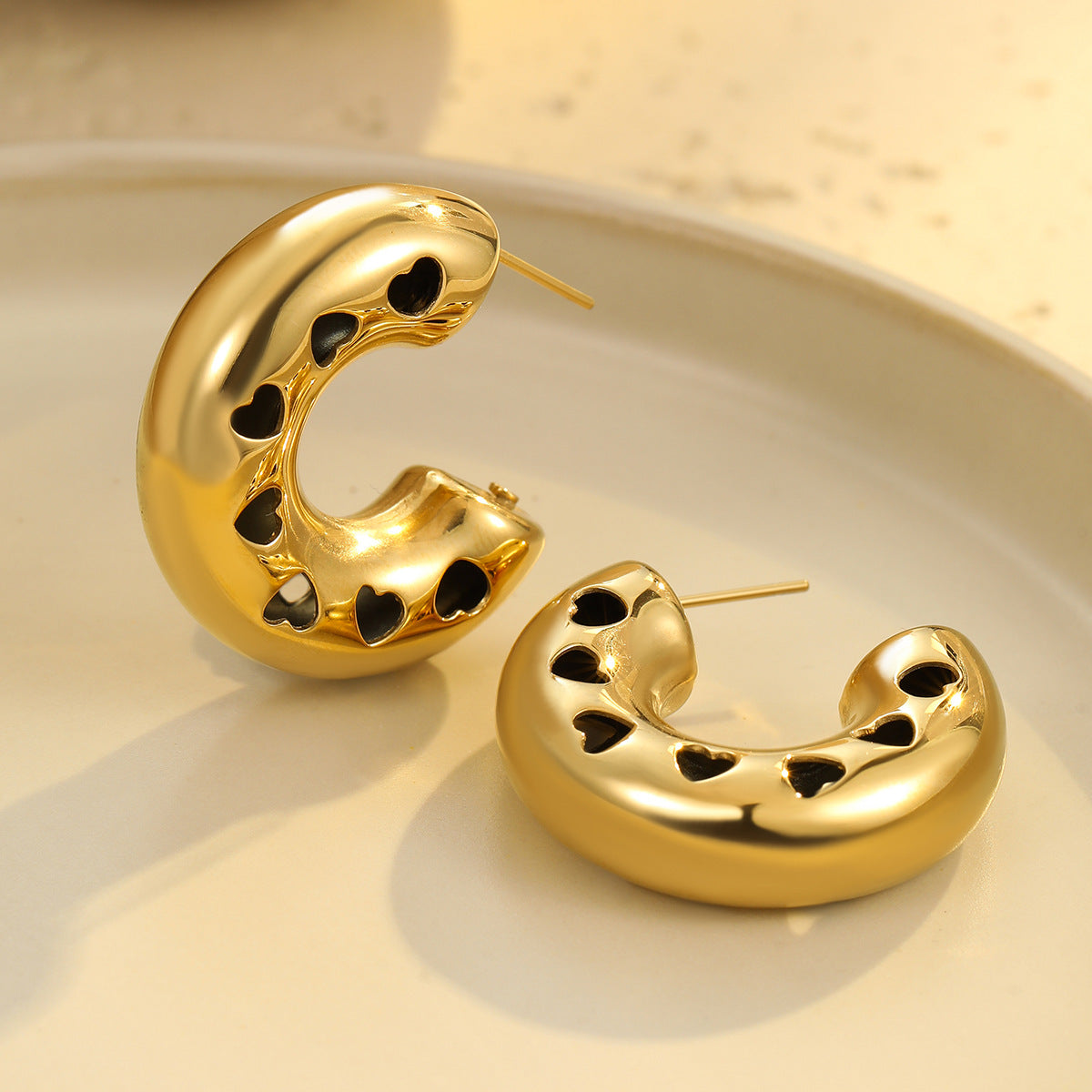 Wholesale  18K gold water drop texture stainless steel irregular earrings