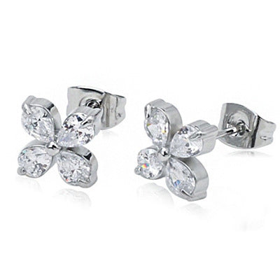 Wholesale Stainless steel heart-shaped butterfly flower zircon man-made pearl earrings