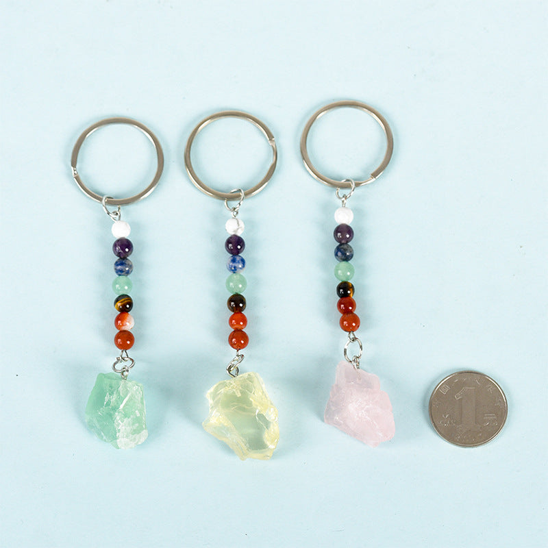 Wholesale Natural Crystal Colorful Rough Stone Keychain ACC-KC-ZhiSF001
