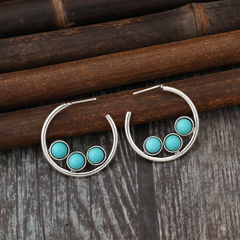 Wholesale Electroplated Alloy A Geometric Turquoise Earrings - Fashion Accessory for Women