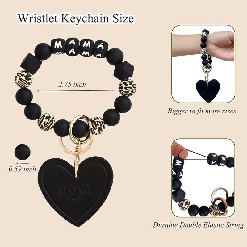 Wholesale Silicone Heart MAMA Mother S Day Bracelet Keychain DIY Bead Charm Fashion Accessory Gift
