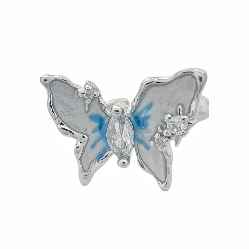Wholesale Copper Drip Oil Butterfly Zircon Open Ring - Trendy Jewelry Accessory for Women,  Everyday Gift