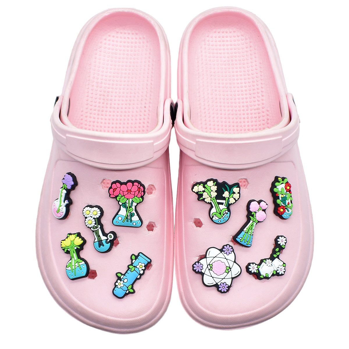 Wholesale Random 100pcs  floral vase series  PVC Soft Rubber Shoe Buckle Decoration