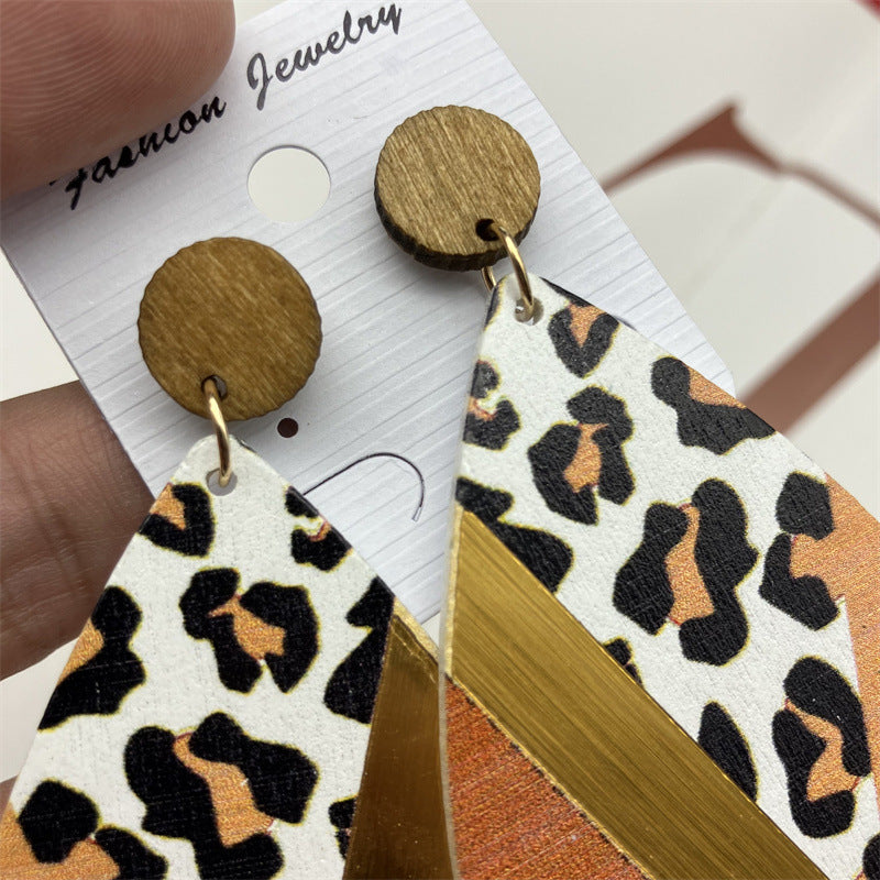 Wholesale Vintage Leopard Print Wooden Earrings ACC-ES-FX028