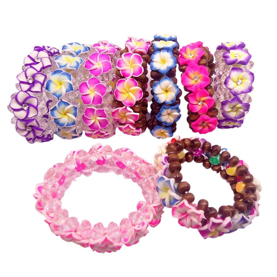 Wholesale  flower bracelet  wooden beads acrylic beaded bracelet