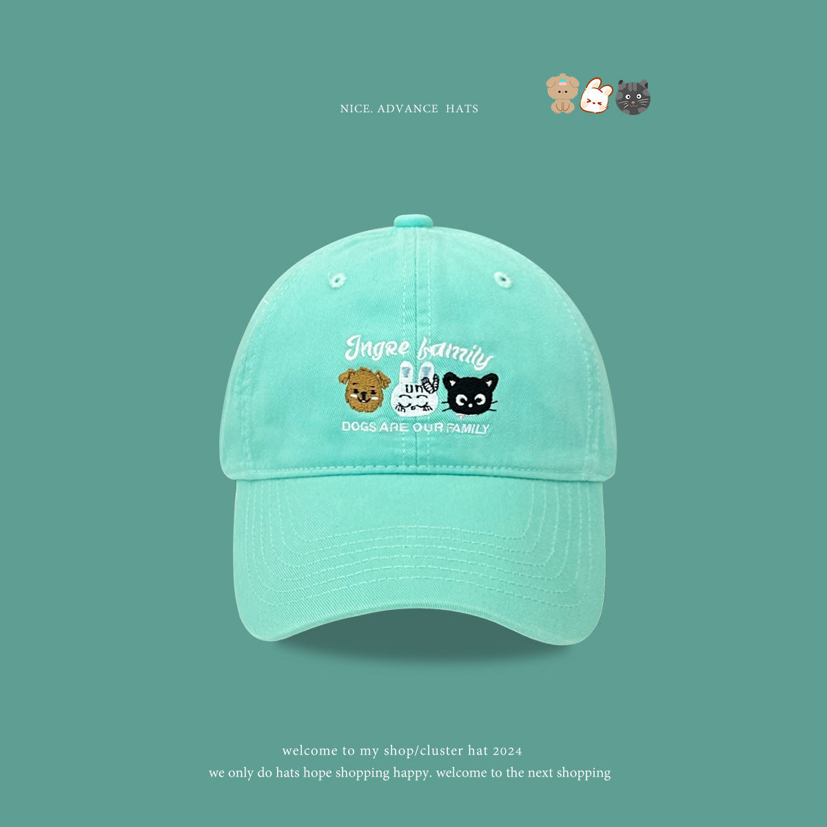 Wholesale cute cartoon animal embroidery cartoon cotton baseball cap