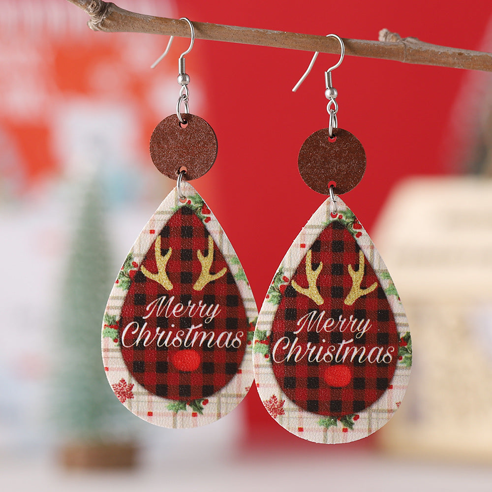 Wholesale Christmas Plaid Elk Snowman Water Drop ing Pendant Earrings
