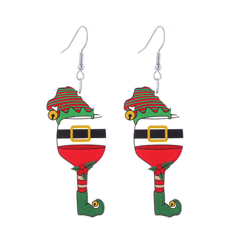 Wholesale Christmas Colorful Acrylic Elk Wine Glass Puppy Earrings ACC-ES-CT036