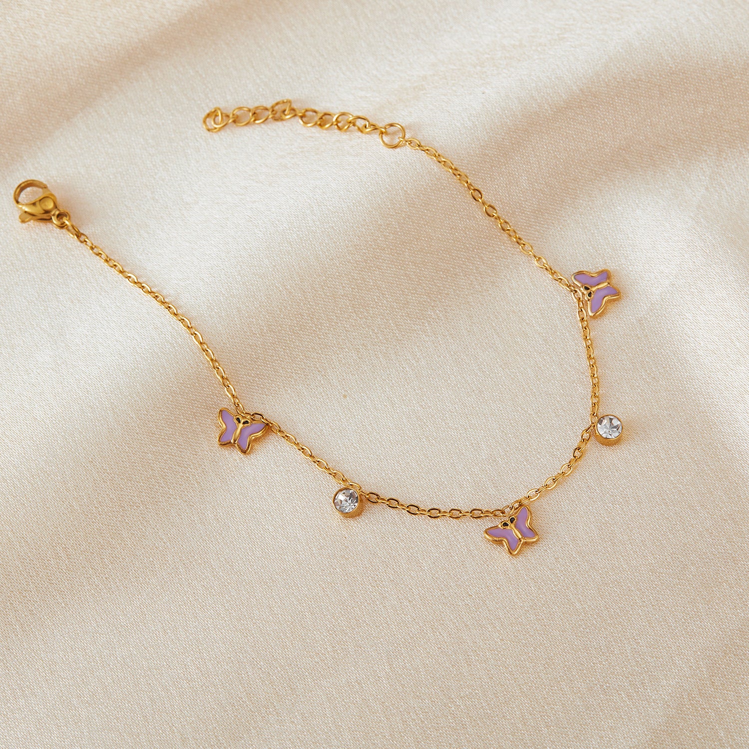 Wholesale Stainless Steel Design Sense Diamond Butterfly Oil Drop Pendant Bracelet