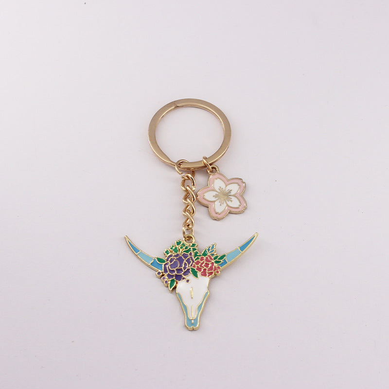Wholesale Western Style Bull Head Wreath Alloy Keychain ACC-KC-QiChen003