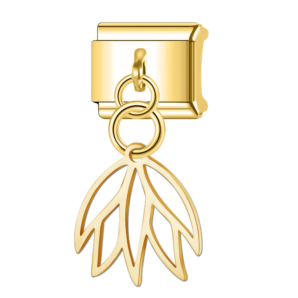 Wholesale Italian Charm Bracelet 9mm DIY Splicing Hollow Gold Pendant Stainless Steel Composable Bracelet