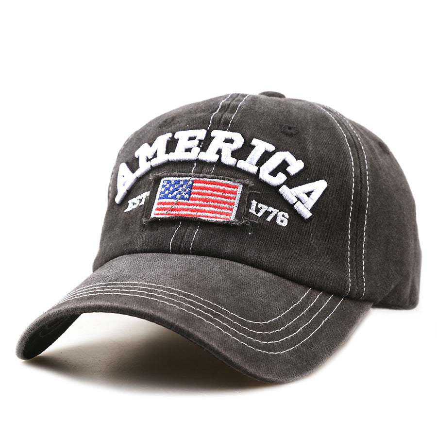 Wholesale Trendy American Flag Embroidered Baseball Cap,  Solid Black Unisex Sun Protection Hat,  Fashion Boutique Resale Gift
