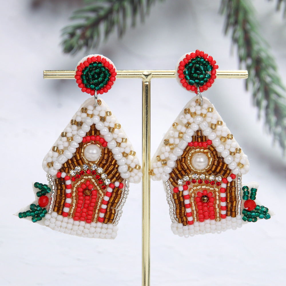 Wholesale Christmas Tree Style Rice Bead Earrings Handmade Beads ACC-ES-ManT021