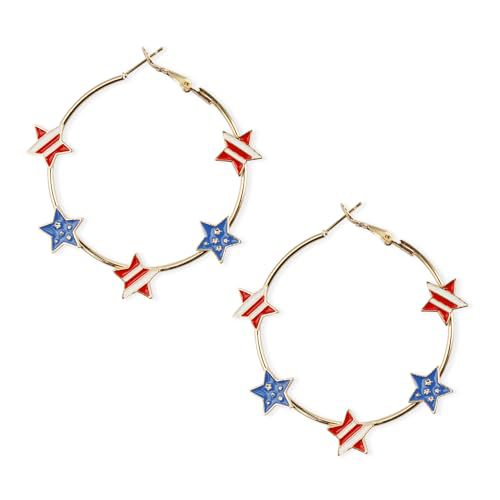 Wholesale five-pointed star Independence Day flag love heart earrings
