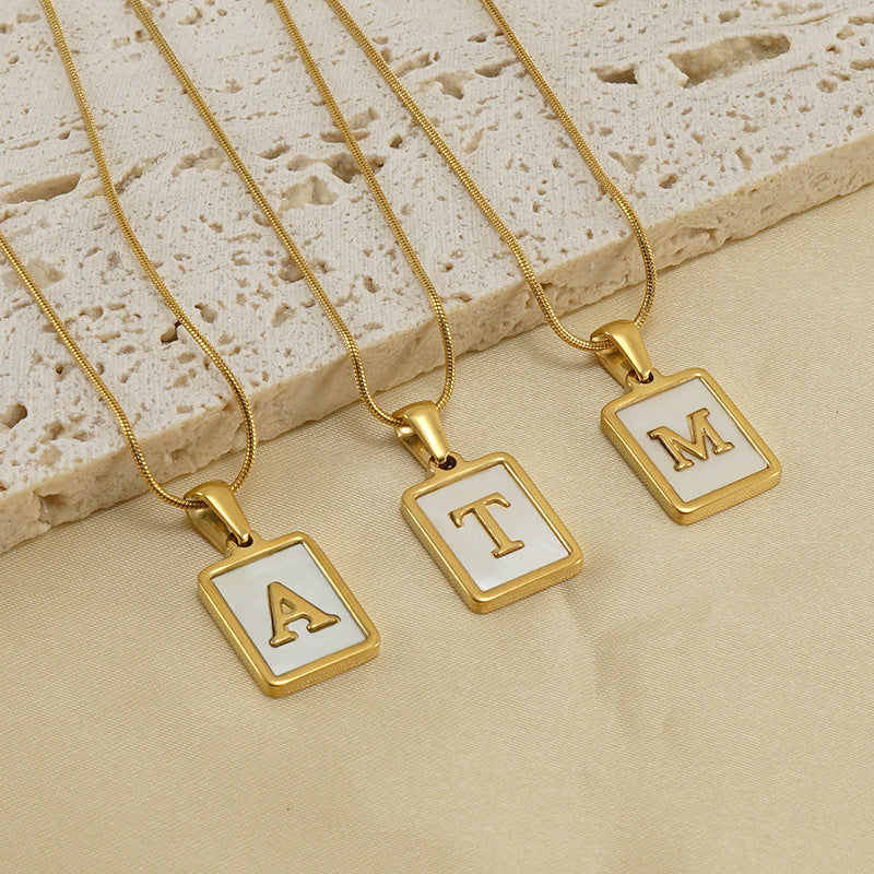 Wholesale stainless steel three-dimensional shell letter necklace