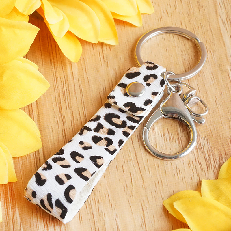 Wholesale of 2pcs/pack Leopard Zebra Cow Camo Genuine Leather Horse Hair Keychain ACC-KC-HY014