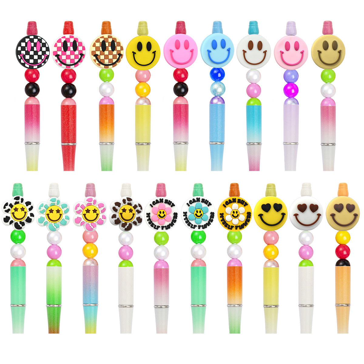 Wholesale Random 100pcs Smiley Face Flowers PVC Soft Focal Beads ACC-BDS-RYY008