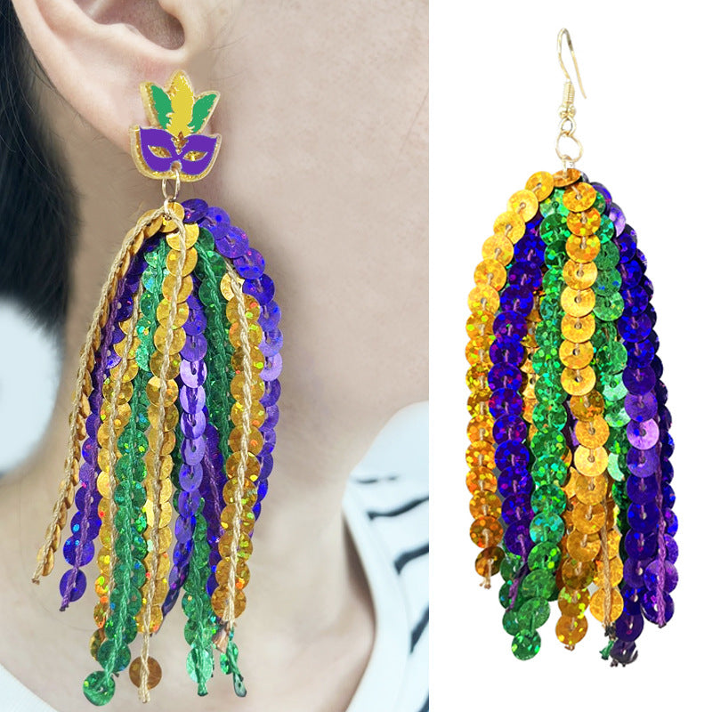 Wholesale 2pcs/ pack Carnival Glitter Tassel Feather Earrings
