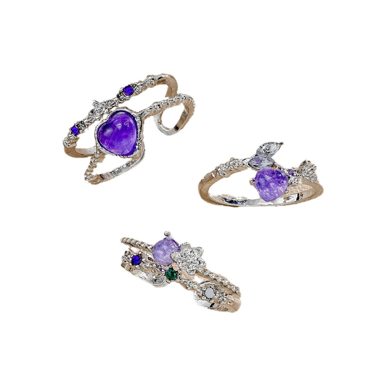 Wholesale Heart-shaped adjustable zircon ring 3-Piece Set