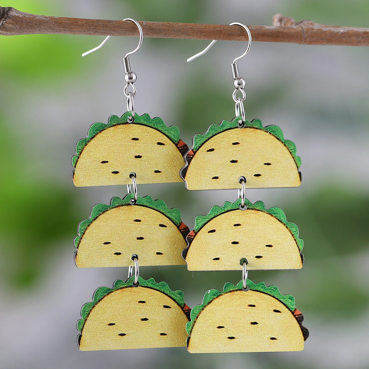 Wholesale  Triple Double Wooden Double-Sided Earrings
