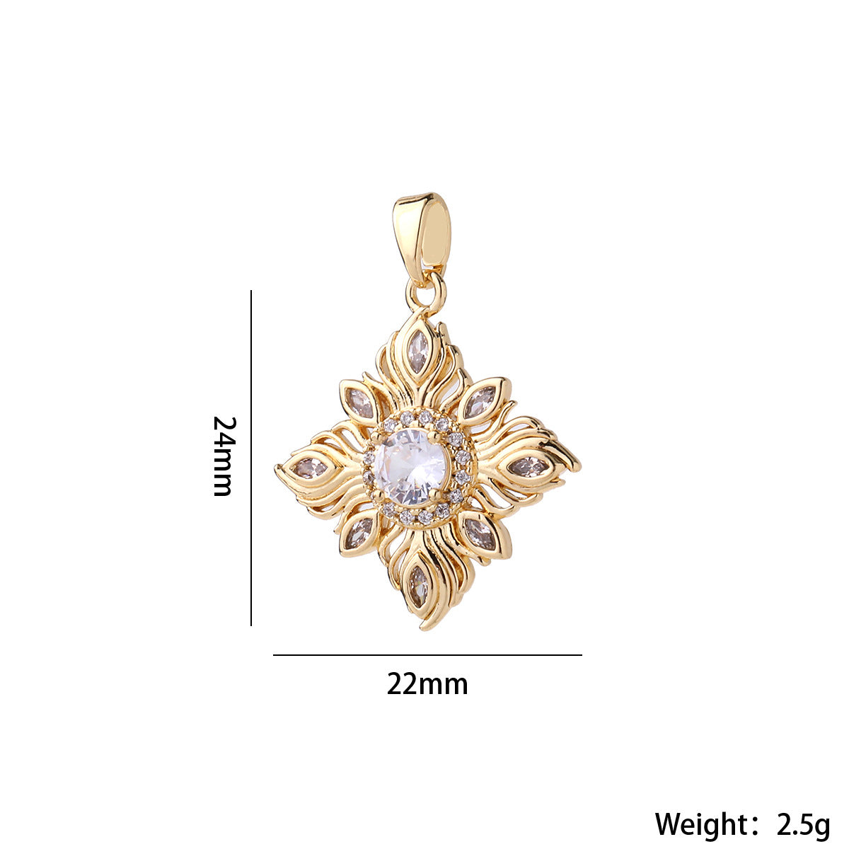 Wholesale Chic Flower Brass Pendant Gold Plated Zircon Necklace Accessory Elegant Women S Collarbone Chain Jewelry Gift