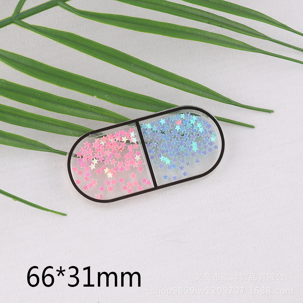 Wholesale 10pcs DIY Flatback quicksand cartoon   Acrylic Flatback Badge Reels Retractable Keychain DIY Accessories