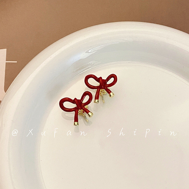 Wholesale Vintage Red Bow Ear Clip Earrings
