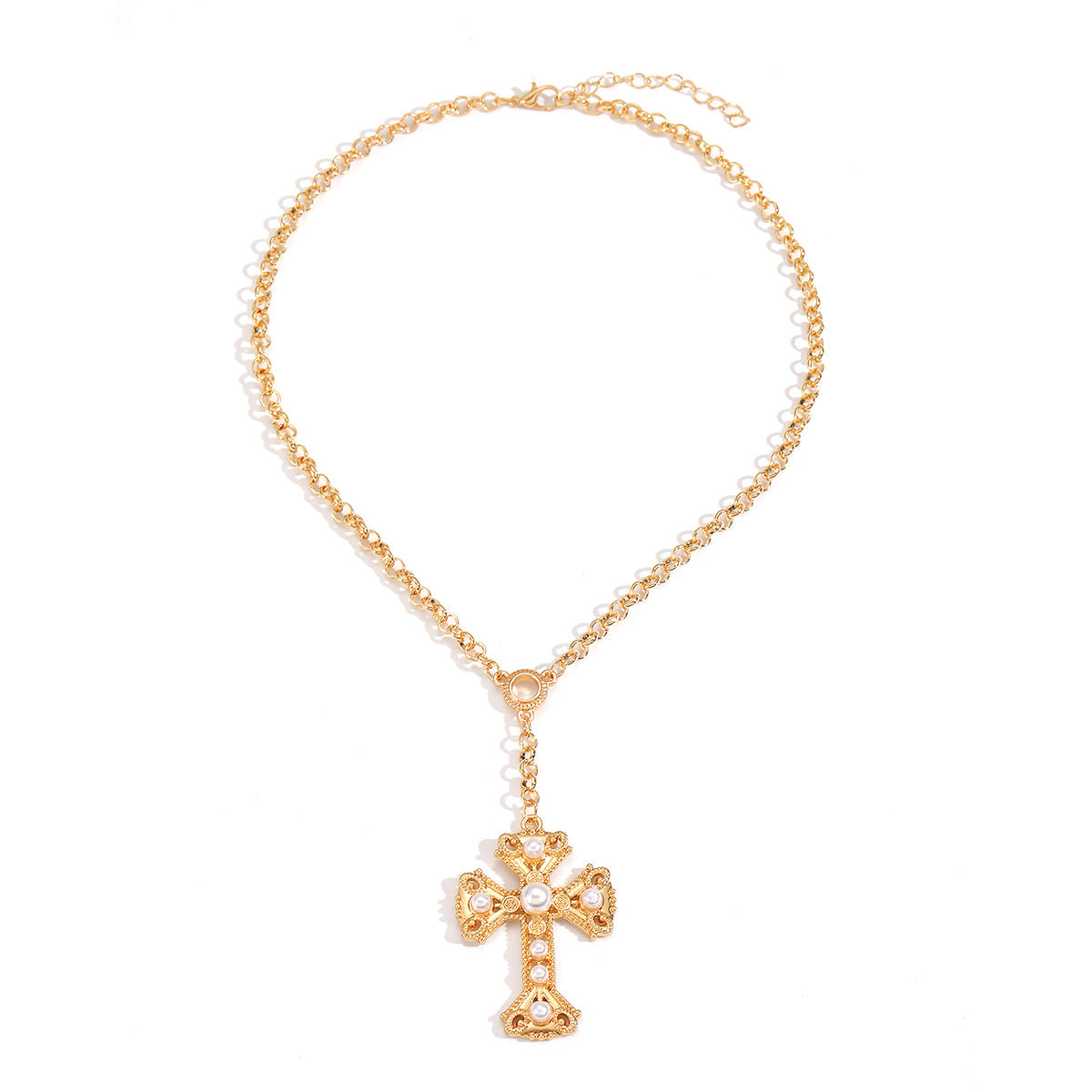 Wholesale Minimalist Cross Pendant Necklace with Rhinestones Zinc Alloy Electroplated Jewelry Accessory for Women Boutique Resale