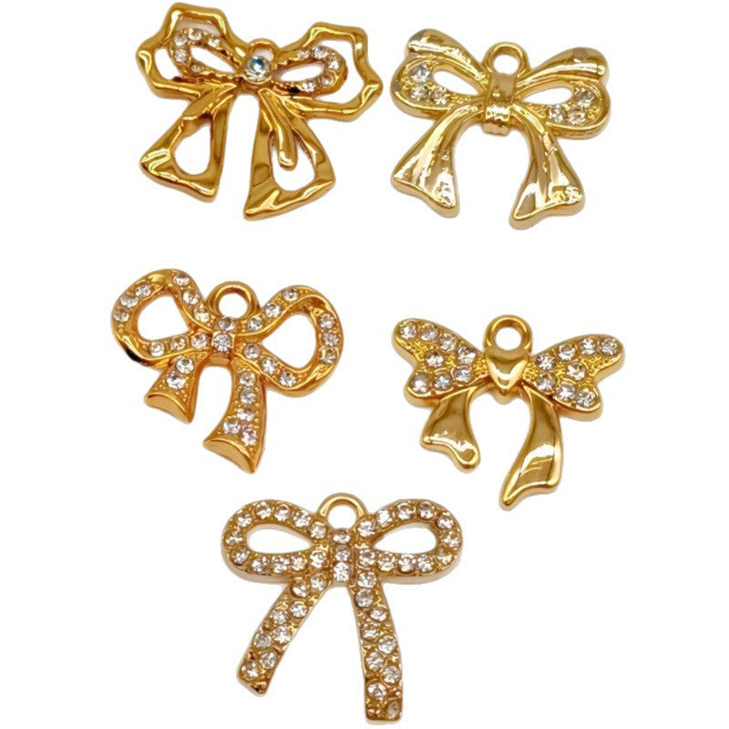 Wholesale 10pcs Casual Bow Pendant Accessories Diamond Small Pendant Alloy Accessories DIY Bracelet Jewelry Necklace Clothing Materials