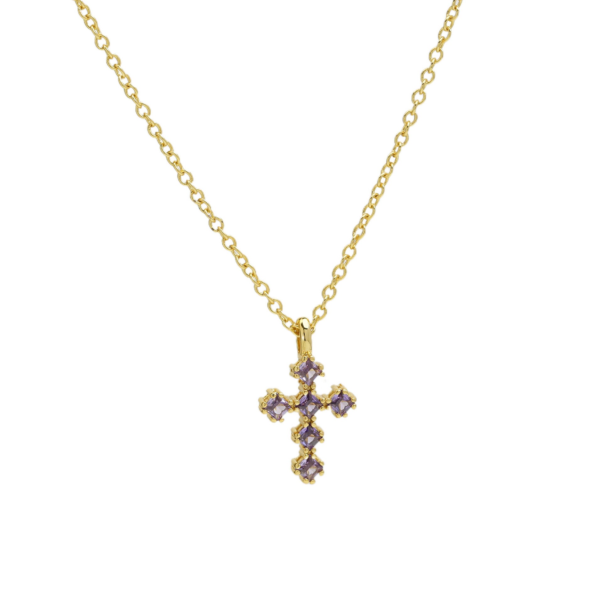 Wholesale 18k Brass Colored Zirconium December Birthstone Cross Pendant Necklaces ACC-NE-BaiYi004