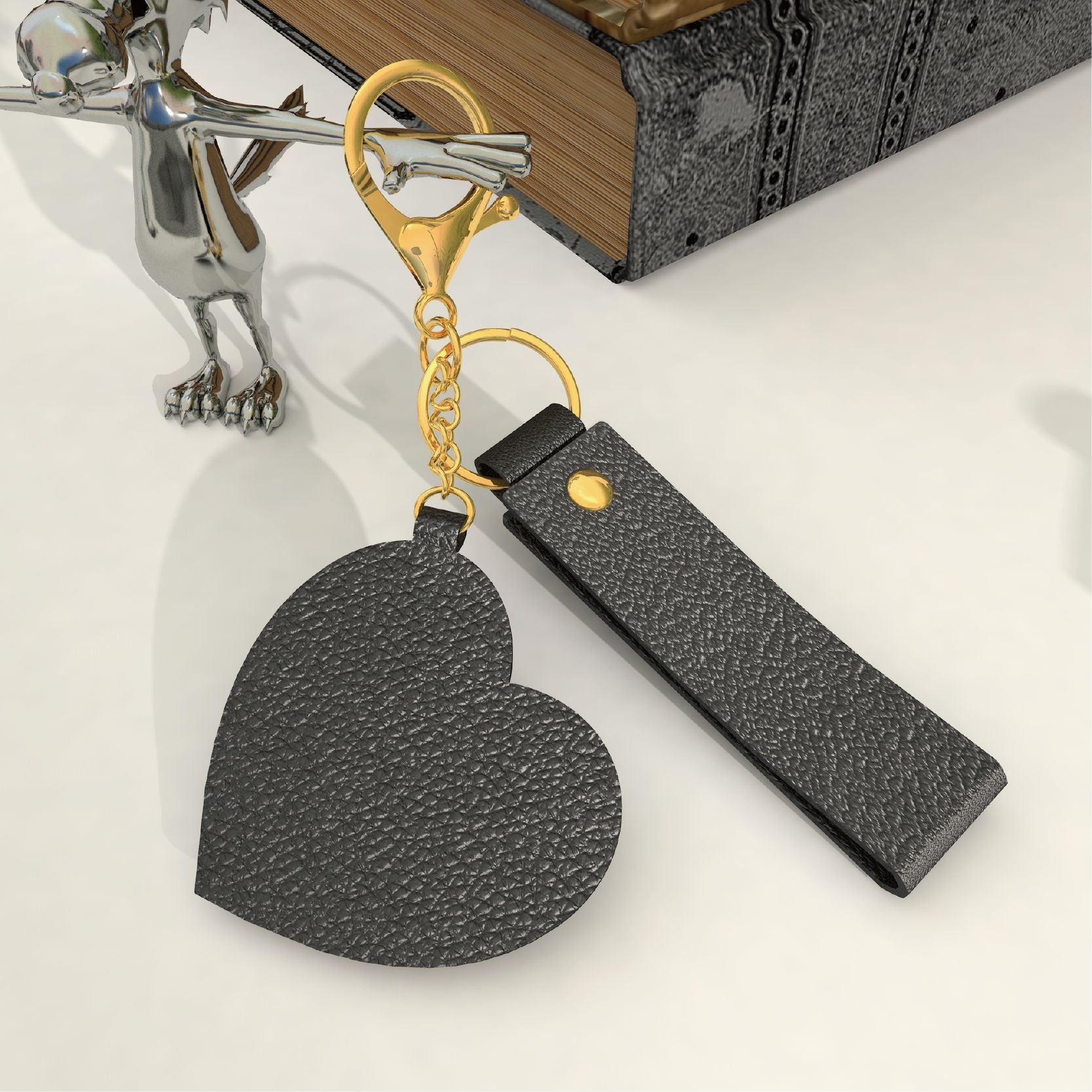 Wholesale Cute and creative PU keychain with a heart-shaped makeup mirror